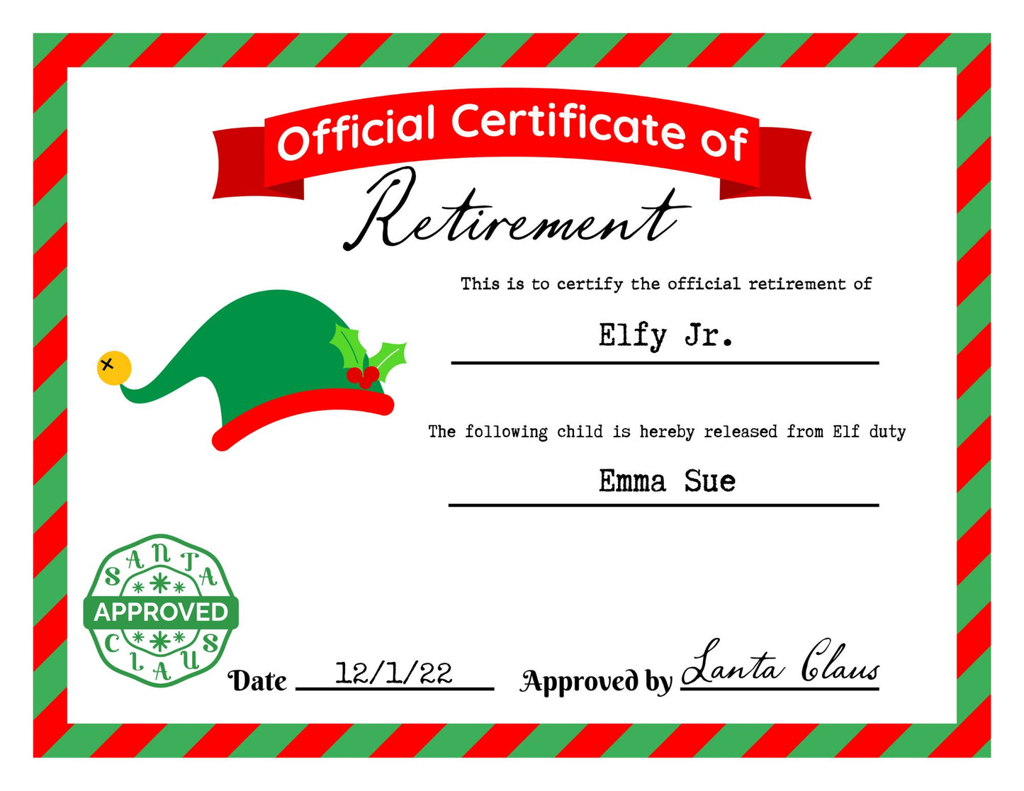 Elf Retirement Certificate, Letter from Santa and Gift Certificate | Instant Download  | Digital File