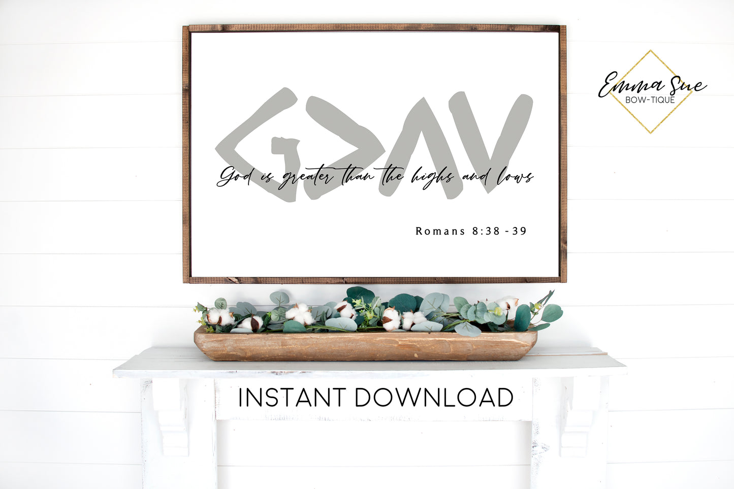 God is greater than the highs and lows - Greek Letters Romans 8:38-39 Bible Verse Printable Sign Wall Art - Instant Download