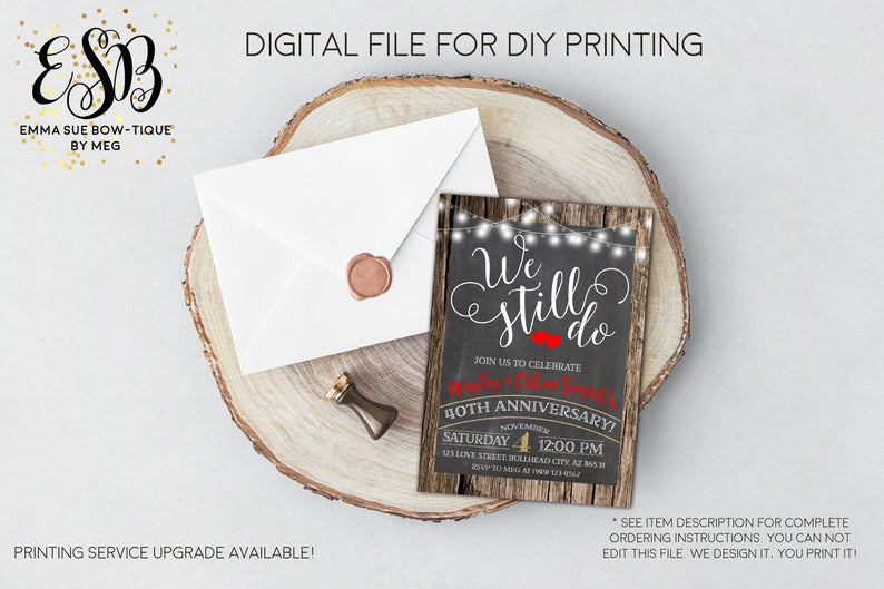 We Still Do - Country Rustic String Lights ANY year Anniversary Party invitation Printable - Digital File  (anniversary-string2017)