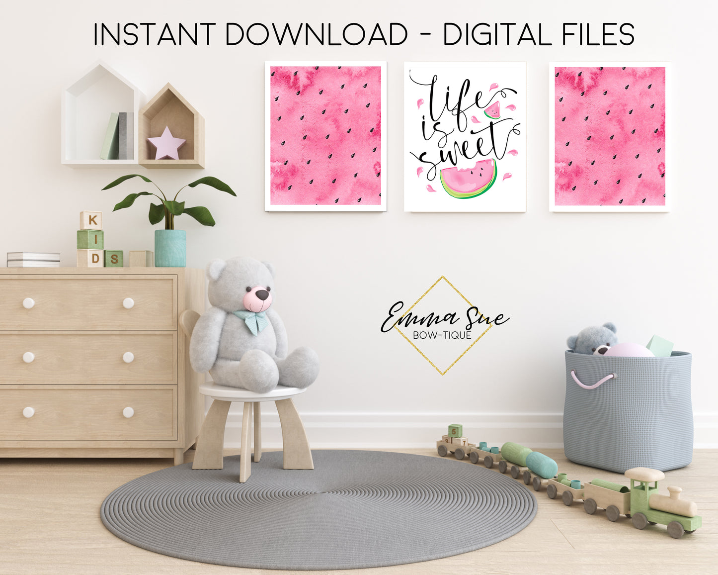 Life is Sweet Pink Watermelon - Kid's Room Or Baby Nursery Printable Wall Art  - Digital File