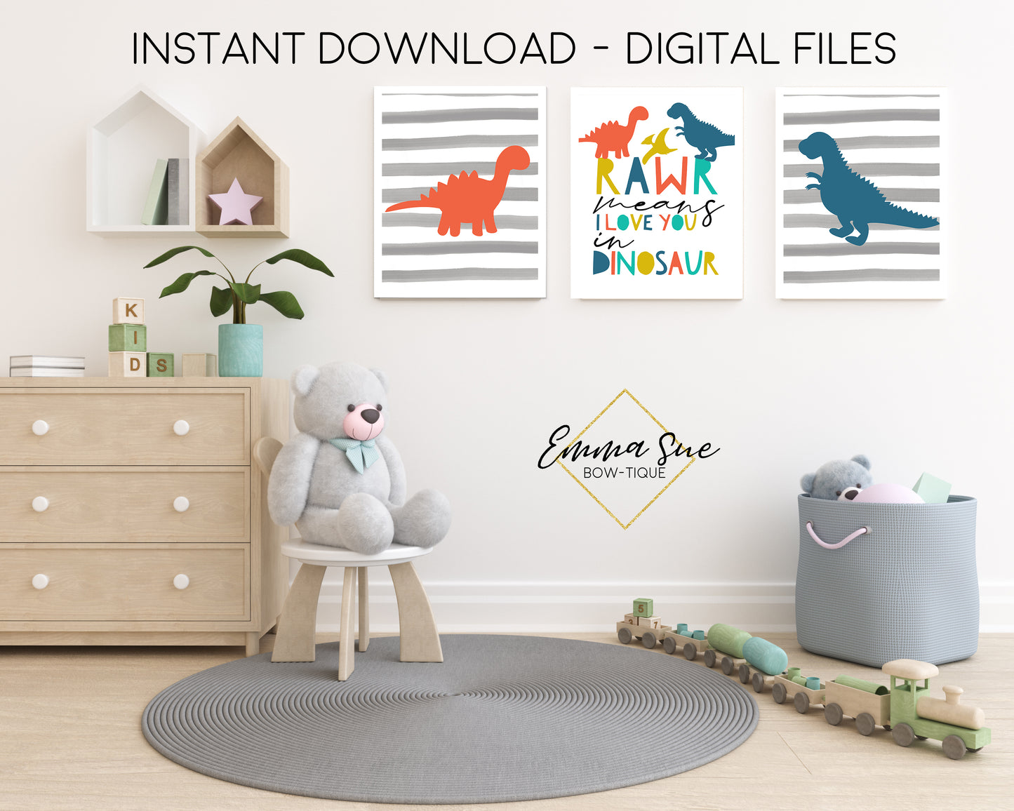 Rawr Means I Love You in Dinosaur Set - Kid's Room Or Baby Nursery Printable Wall Art  - Digital File