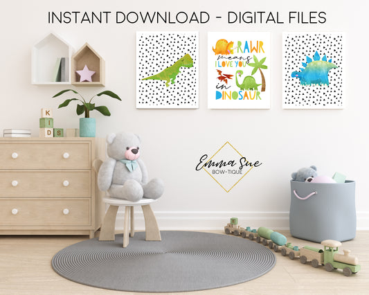 Rawr Means I Love You in Dinosaur Watercolor Set - Kid's Room Or Baby Nursery Printable Wall Art  - Digital File