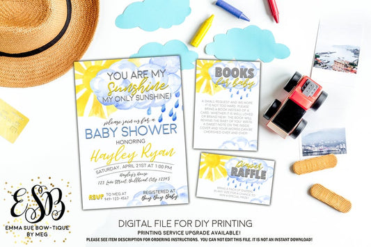 You are my Sunshine - Baby Shower Invitation- Digital Printable File  (Baby-sunshineWhite)