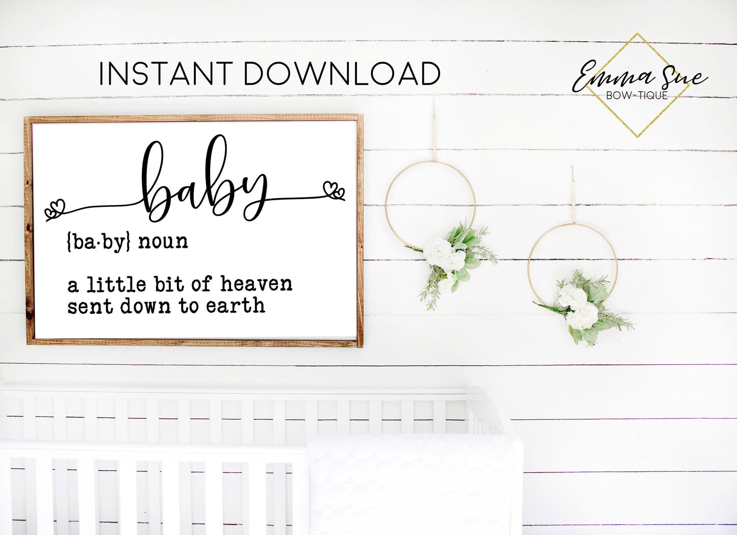 Baby Definition Noun a little bit of heaven sent down to earth baby nursery room Printable Sign