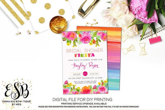 Watercolor Bridal Fiesta Pink Succulent Bridal Shower Invitation - Digital File Printable (bridal-pnkwaterfiesta)