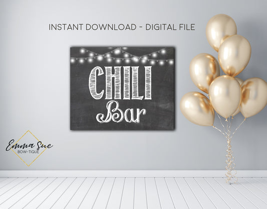 Chili Bar Printable Sign, Bar Sign Party Decorations  - Digital File - INSTANT DOWNLOAD