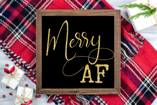 Merry AF - Black & Gold glitter - Funny Christmas Printable Sign Farmhouse Style  - Digital File