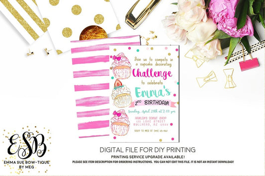 Cupcake Wars Baking Challenge Birthday Party Invitation Printable - Digital File  (Cupcake-sweet)