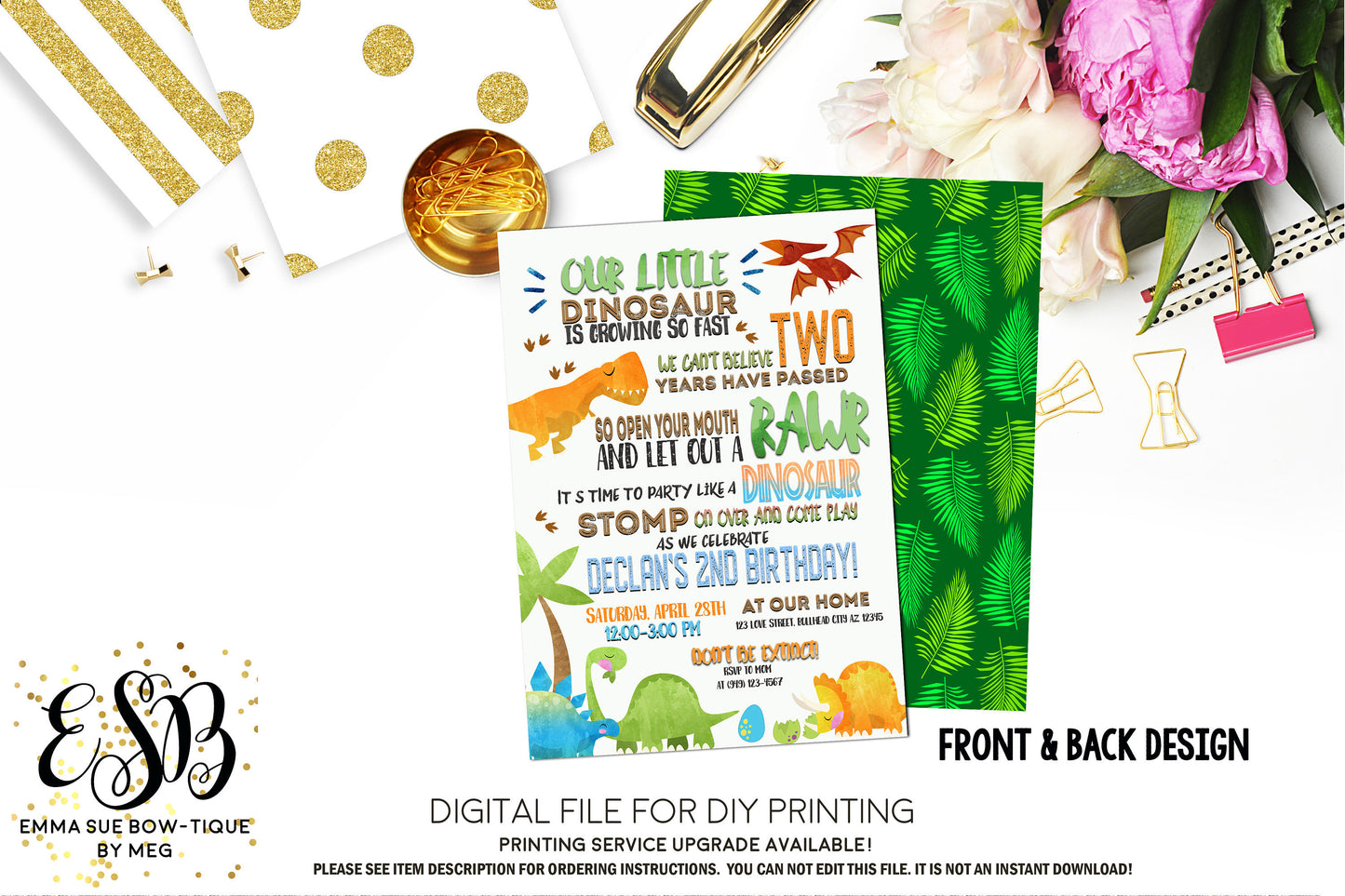 Our Little Dinosaur is growing so Fast Birthday Party Invitation Printable - Digital File  (Dino-stomp)
