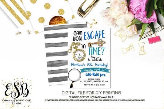 Boy's Escape Room Birthday Party Invitation Printable - Digital File  (Escape-RoomBoy)