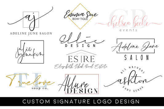 Custom Business Logo Design - Signature, Watercolor or Standard Design with Elements