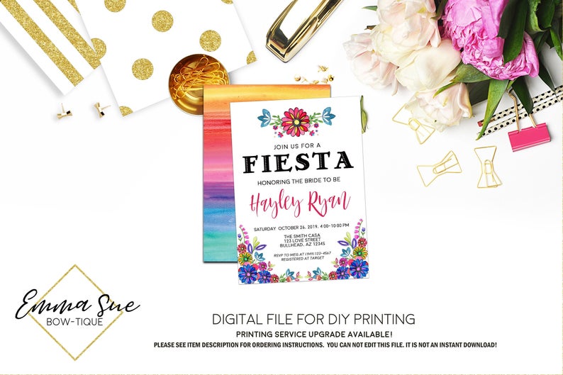 Bridal Fiesta Flowers Bridal Shower Invitation - Digital File Printable (bridal-fiestaflower)