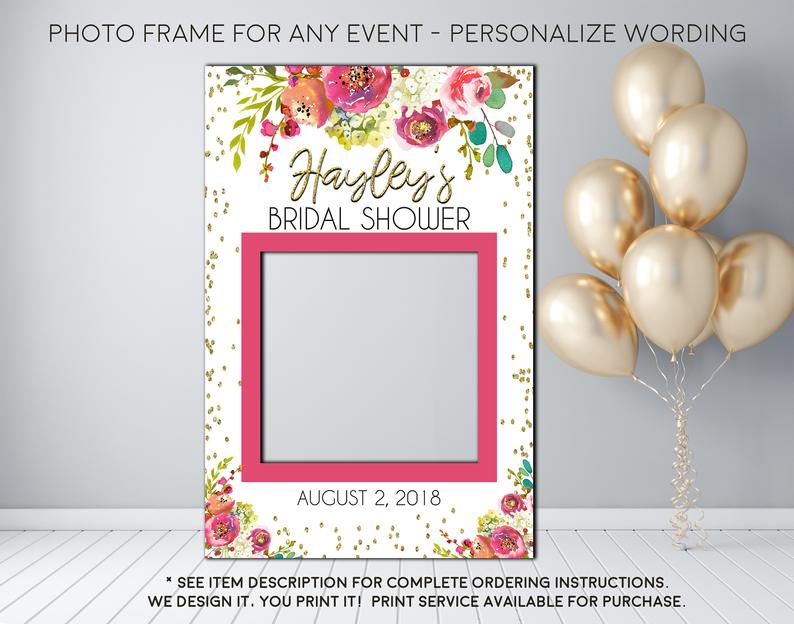 Fall Watercolor Floral Burgundy Bridal Shower or any event Photo Prop Frame Sign - Digital File (frame- burg13)
