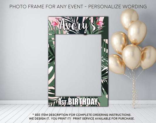 Flamingo Tropical Luau Party - Photo Prop Frame Sign - Digital File (frame-Flamingopalm)