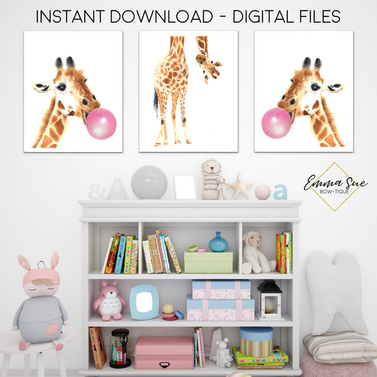 Giraffe with Bubble Gum - Kid's Room Or Baby Nursery Printable Wall Art  - Digital File