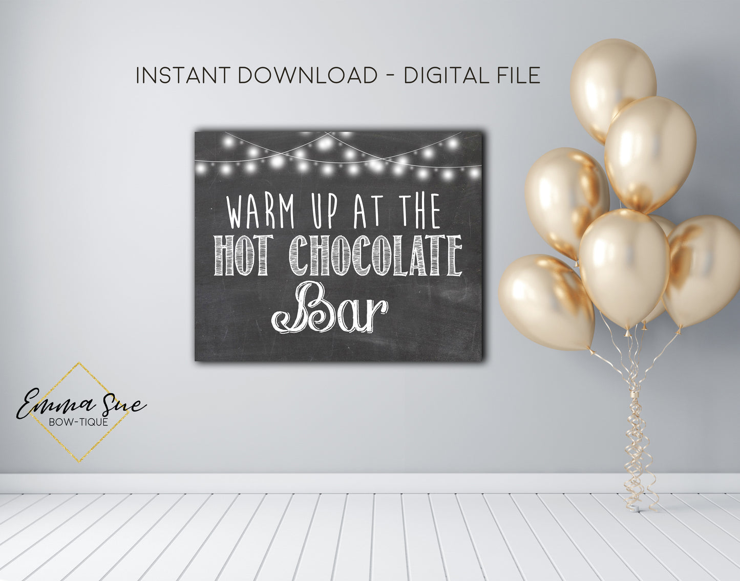 Warm up at the Hot Chocolate Bar Printable Sign, Bar Sign Party Decorations  - Digital File - INSTANT DOWNLOAD