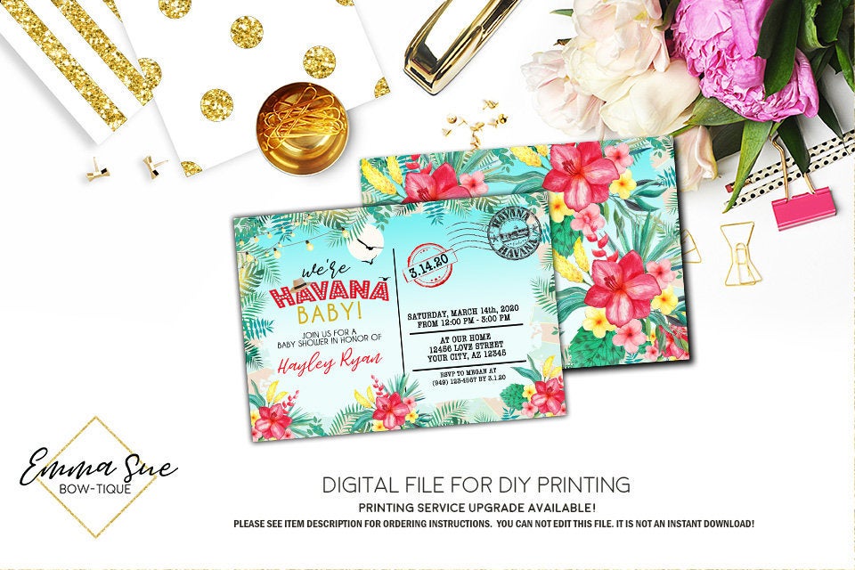We're Havana Baby - Postcard Havana Nights Tropical Baby Shower Invitation- Digital Printable File  (havana-babypost)