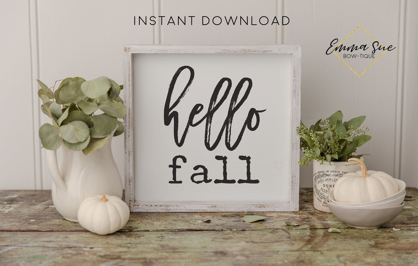 Hello Fall - Fall Autumn Decor Printable Sign Farmhouse Style  - Digital File