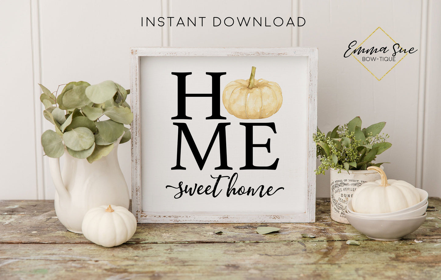Fall Home Sweet Home Pumpkin Sign - Fall Autumn Decor Printable Sign Farmhouse Style  - Digital File