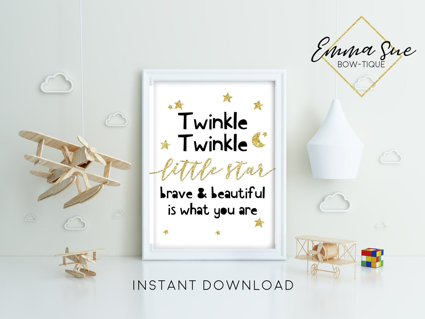 Twinkle Twinkle Little Star Brave & Beautiful is what you are - Girl's Nursery room Wall Art Printable Sign - Digital File