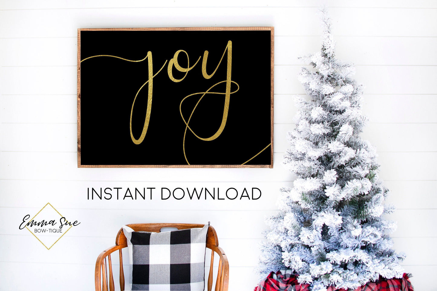 Joy - Black and Gold Christmas Decor Printable Sign Farmhouse Style  - Digital File