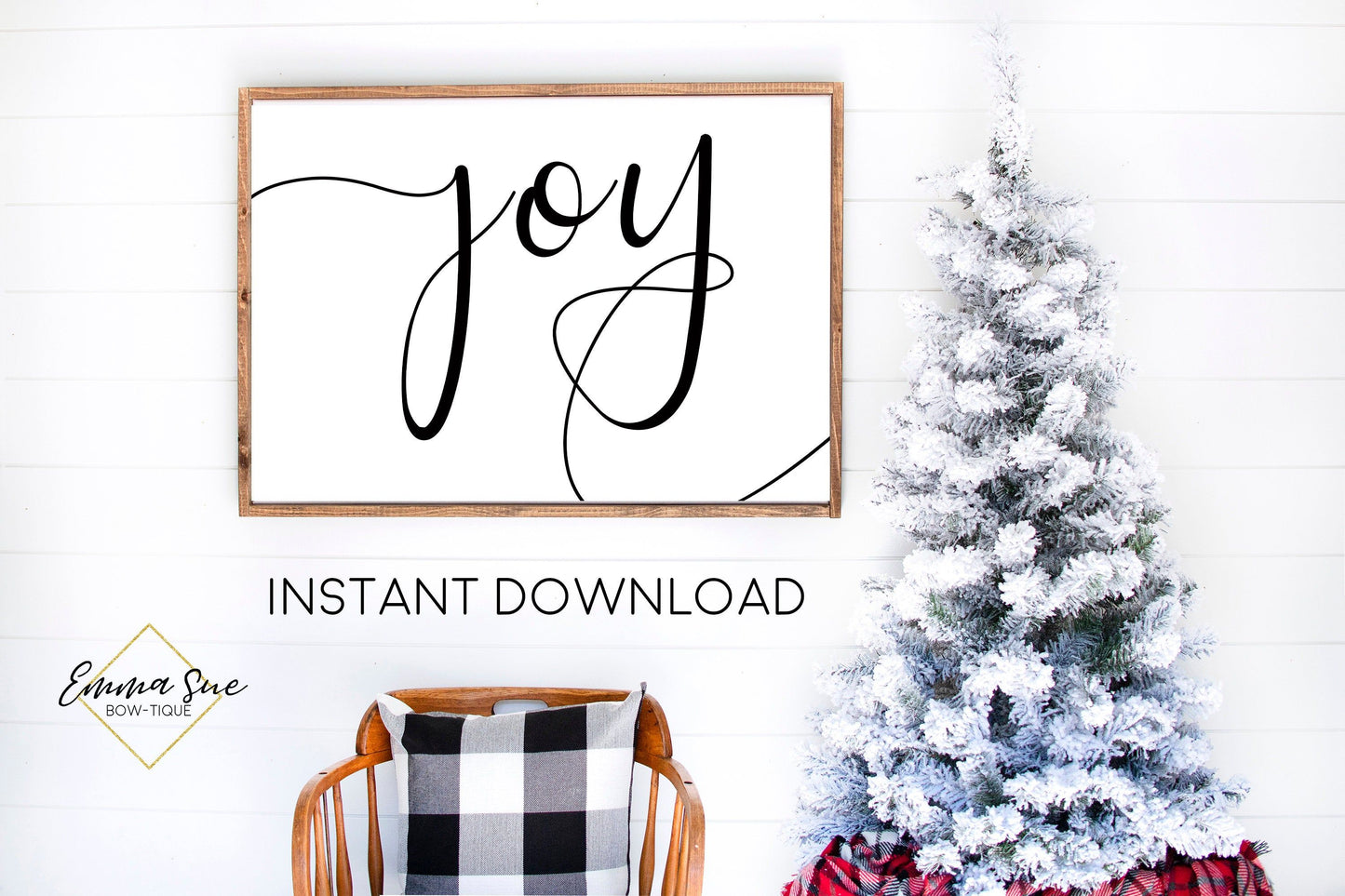 Joy - Black and White Christmas Decor Printable Sign Farmhouse Style  - Digital File