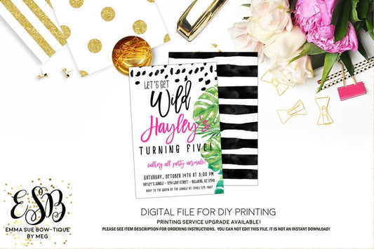 Let's get Wild - Jungle Safari Birthday Party invitation Printable - Digital File (Jungle-WildPolka)