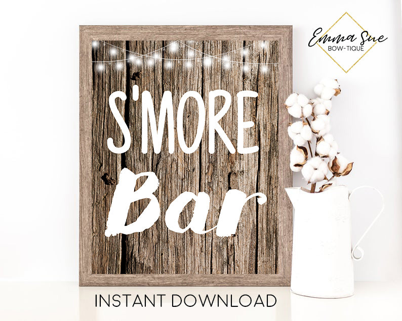 S'more Bar Wooden Rustic design Printable Sign - Digital File - Instant Download