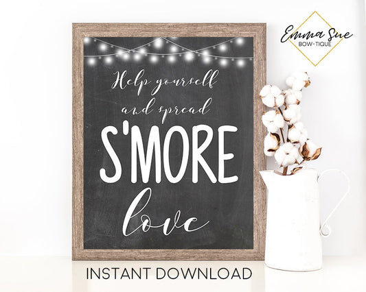 Help Yourself and Spread s'more love - S'more Station - Chalkboard design Printable Sign - Digital File - Instant Download