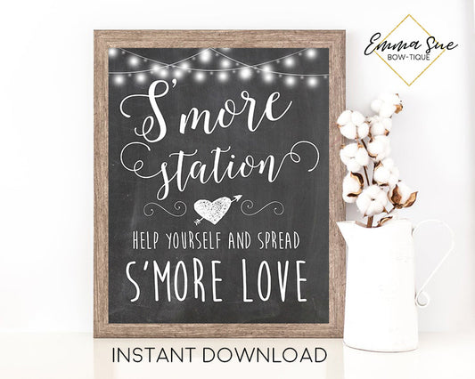 S'more Station - Spread s'more love - Chalkboard design Printable Sign - Digital File - Instant Download