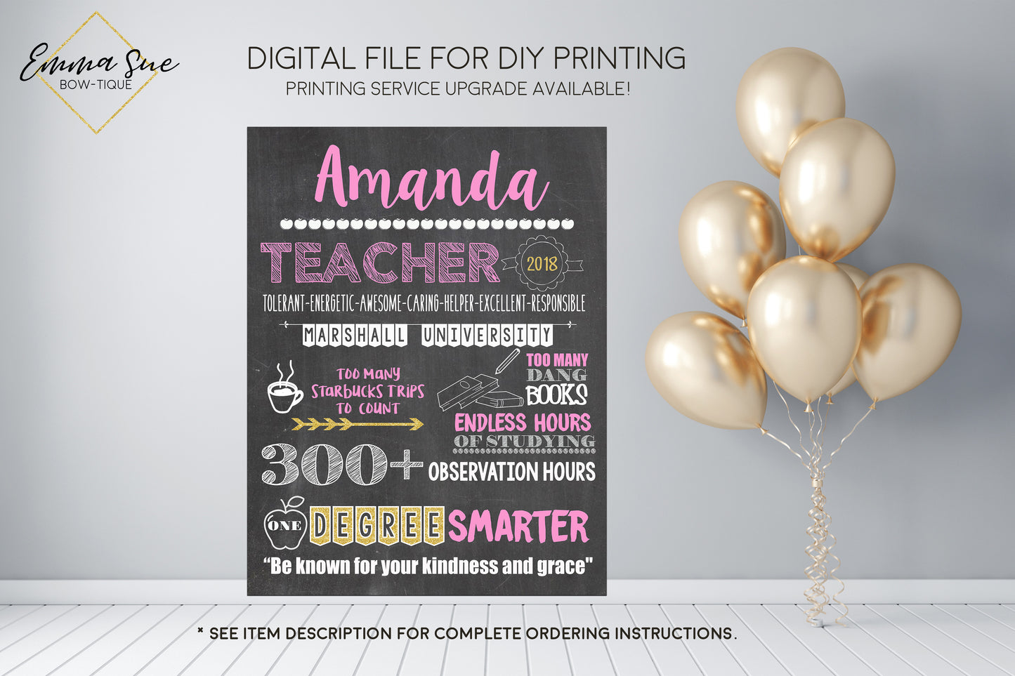 Custom Teacher Graduation Personalized Chalkboard Sign Photo Prop - Any Degree DIGITAL FILE  (Chalk-Teacher)