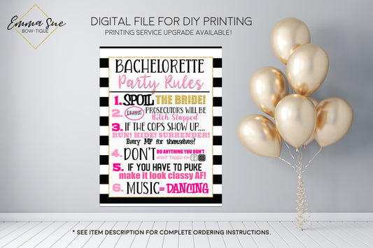 Bachelorette Party Rules Personalized Sign - Party Decorations  - Digital File