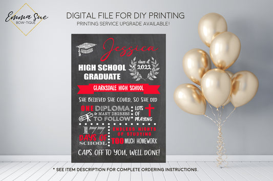High School Graduation Photo Prop Sign - Personalized Chalkboard Sign- DIGITAL FILE (graduate-high school))