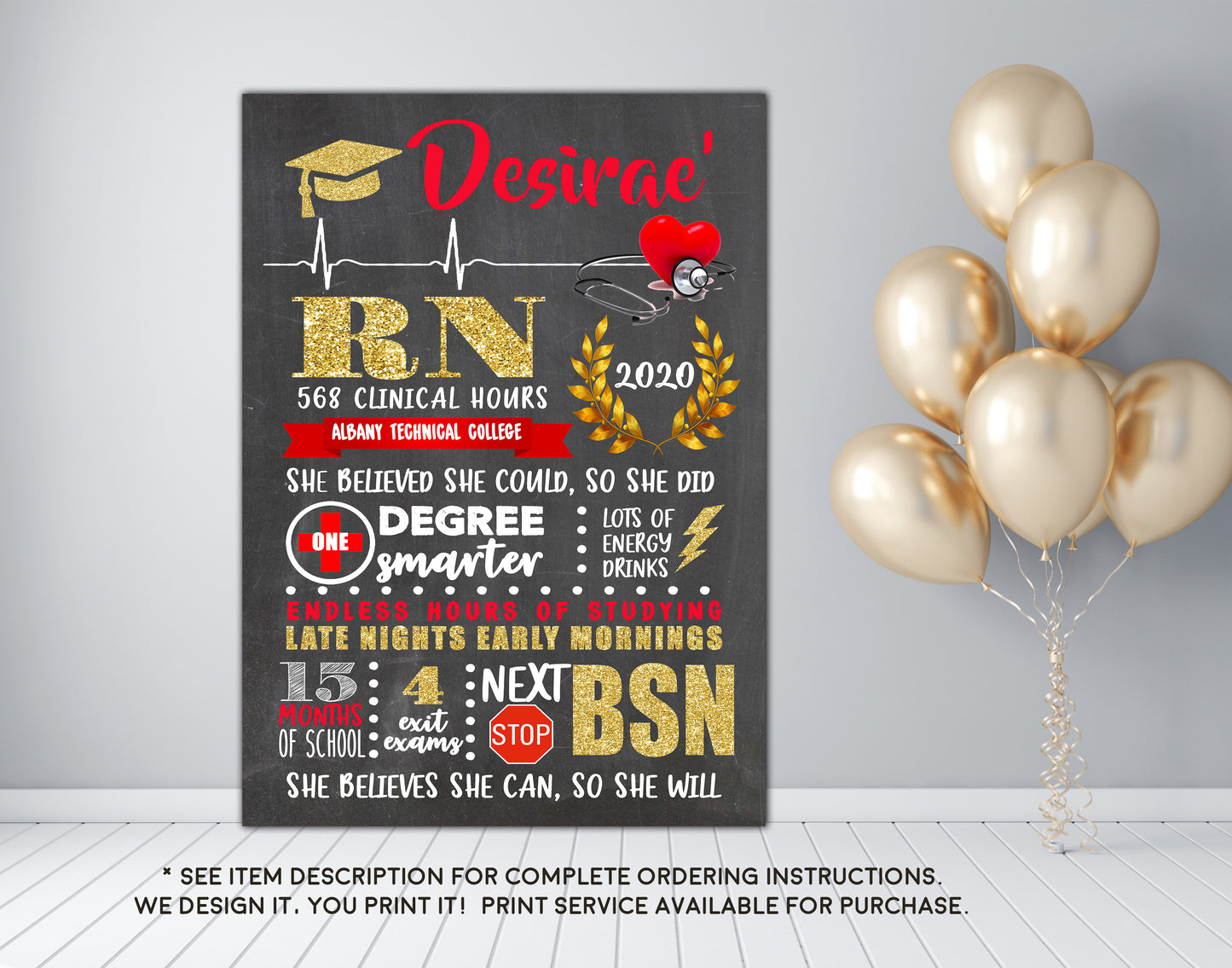 Nursing Graduation Sign Photo Prop - BSN, LVN, LPN, RN, or any Degree - Personalized Chalkboard Sign- DIGITAL FILE (Nurse-Custom)