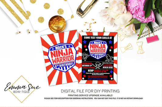 American Ninja Warrior Boys Birthday invitation Printable - Digital File  (Ninja-Warrior)