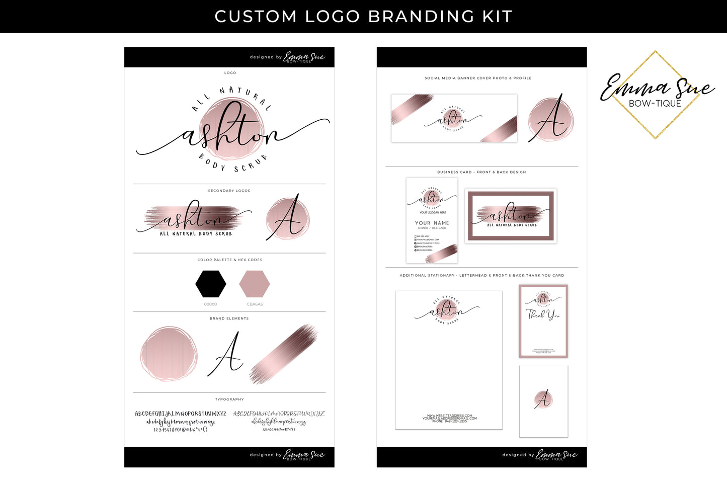 The Basic Watercolor Business Branding Kit - Logo Design, Alternative Logo and Sub-mark, Social Media Kit & Business Card
