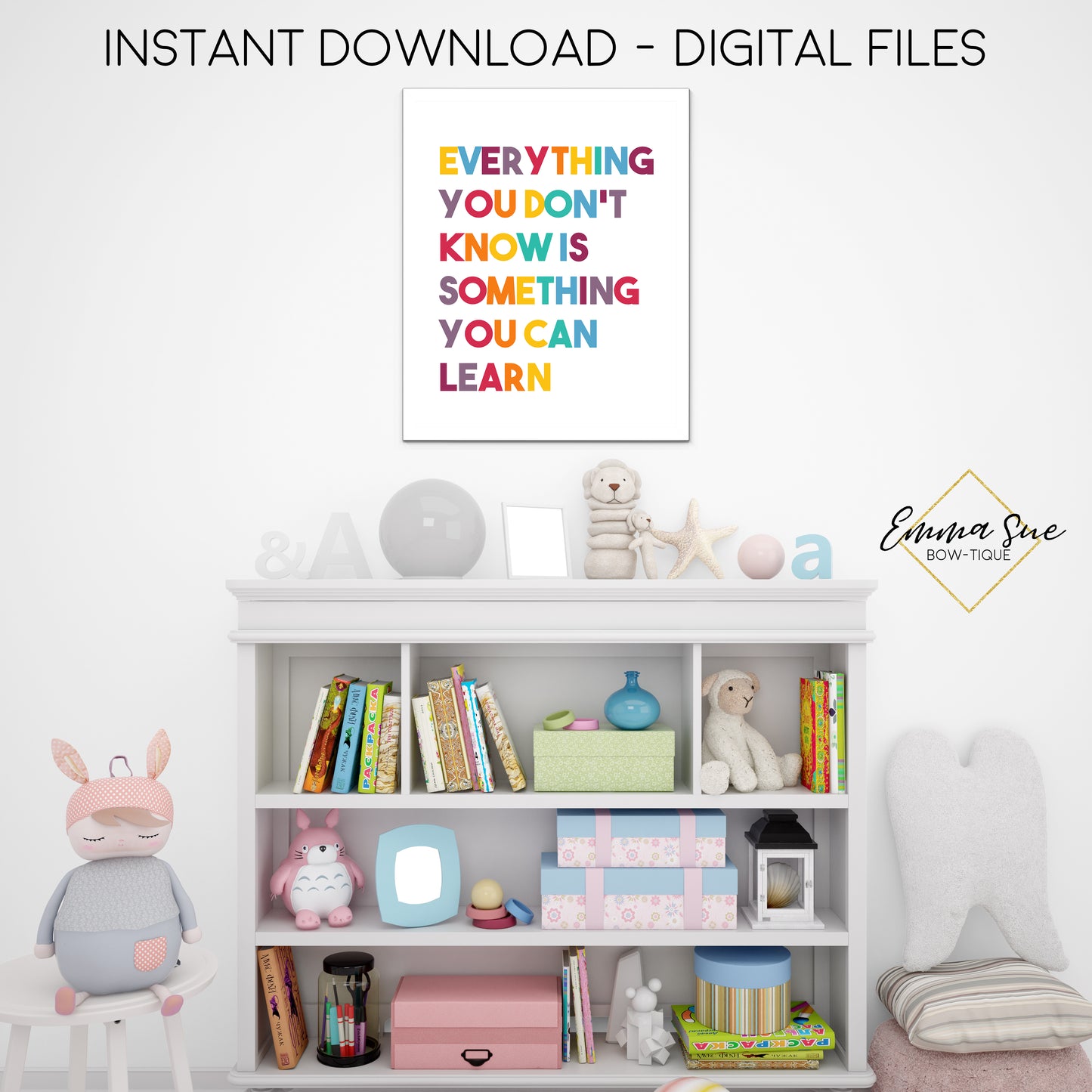 Everything you don't know is something you can learn - Kid's School Classroom or Playroom Inspirational Printable Wall Art  - Digital File