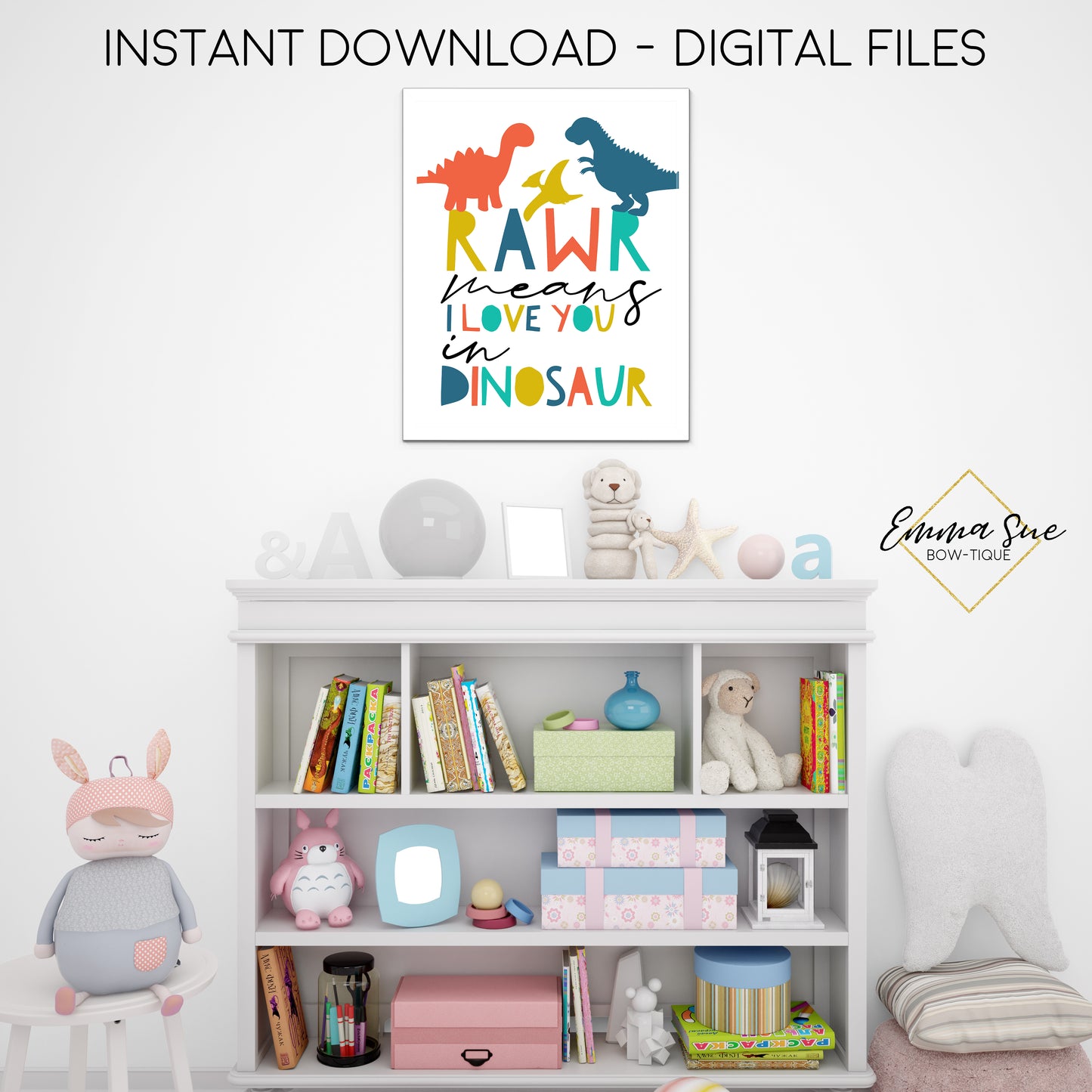 Rawr Means I love you in Dinosaur - Kid's Playroom or Bedroom Printable Wall Art  - Digital File - Instant Download