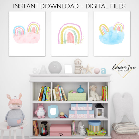Pastel Rainbows & clouds - Kid's Room Or Baby Nursery Printable Wall Art  - Digital File