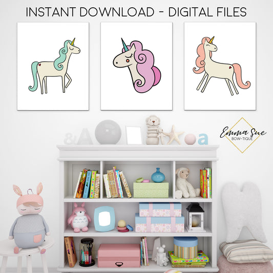 Whimsical Unicorns - Girl's Unicorn Room Or Baby Nursery Printable Wall Art  - Digital File