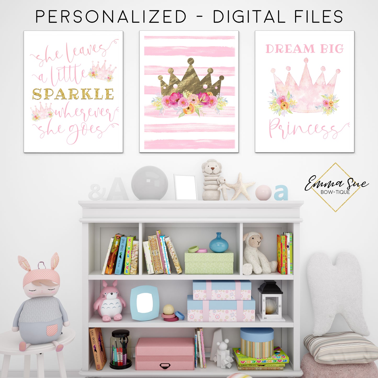 She Leaves a Little Sparkle Wherever She Goes - Dream Big Princess Watercolor Signs - Girl's Playroom - Baby Girl Nursery Printable Wall Art Sign- Digital File