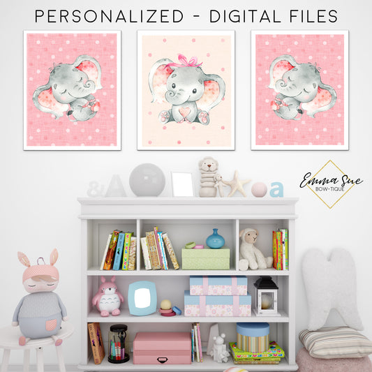 Baby Girl Elephant Shabby Chic Watercolor Signs - Girl's Playroom Baby Nursery Printable Wall Art  - Digital File