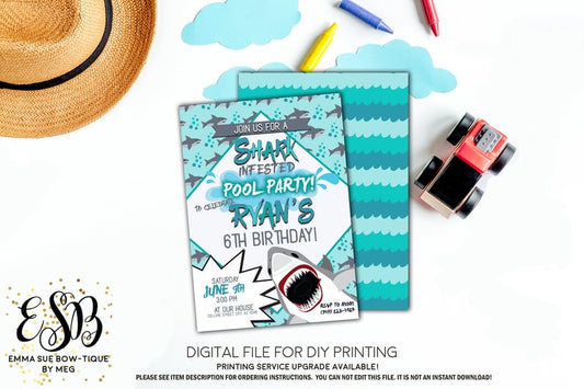 Shark Infested Pool Party - Boy's Birthday invitation Printable - Digital File  (shark-ocean)