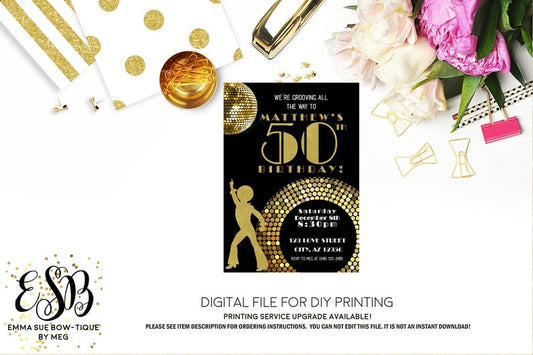70's Disco Party - Studio 54 - Disco Ball Any age Birthday Party Invitation Printable - Digital File  (studio-54)