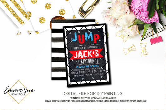 Jump Trampoline Park Kid's Birthday Invitation - Digital File Printable (TRAMP-redblue)