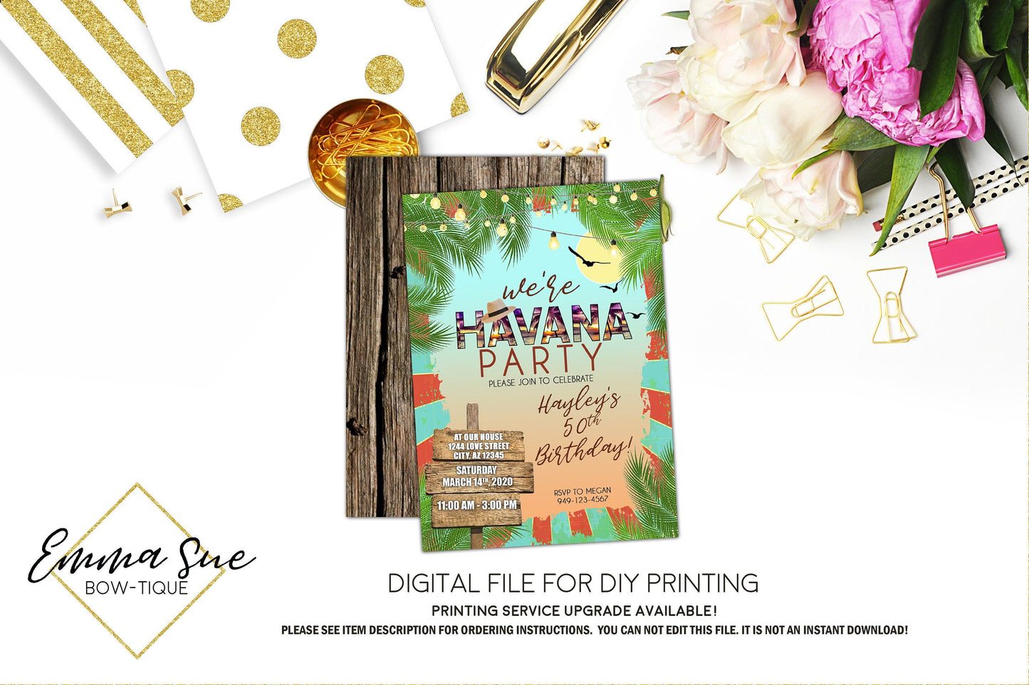 Retro We're Havana Party - Men's Havana Nights Tropical Birthday invitation Printable - Digital File  (Havana-retro)