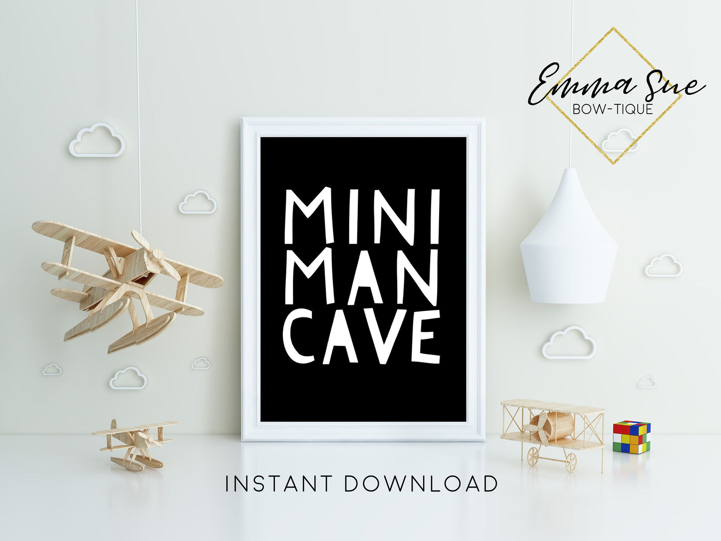 Mini Man Cave Black & White Kid room Wall Art Printable Sign - Digital File