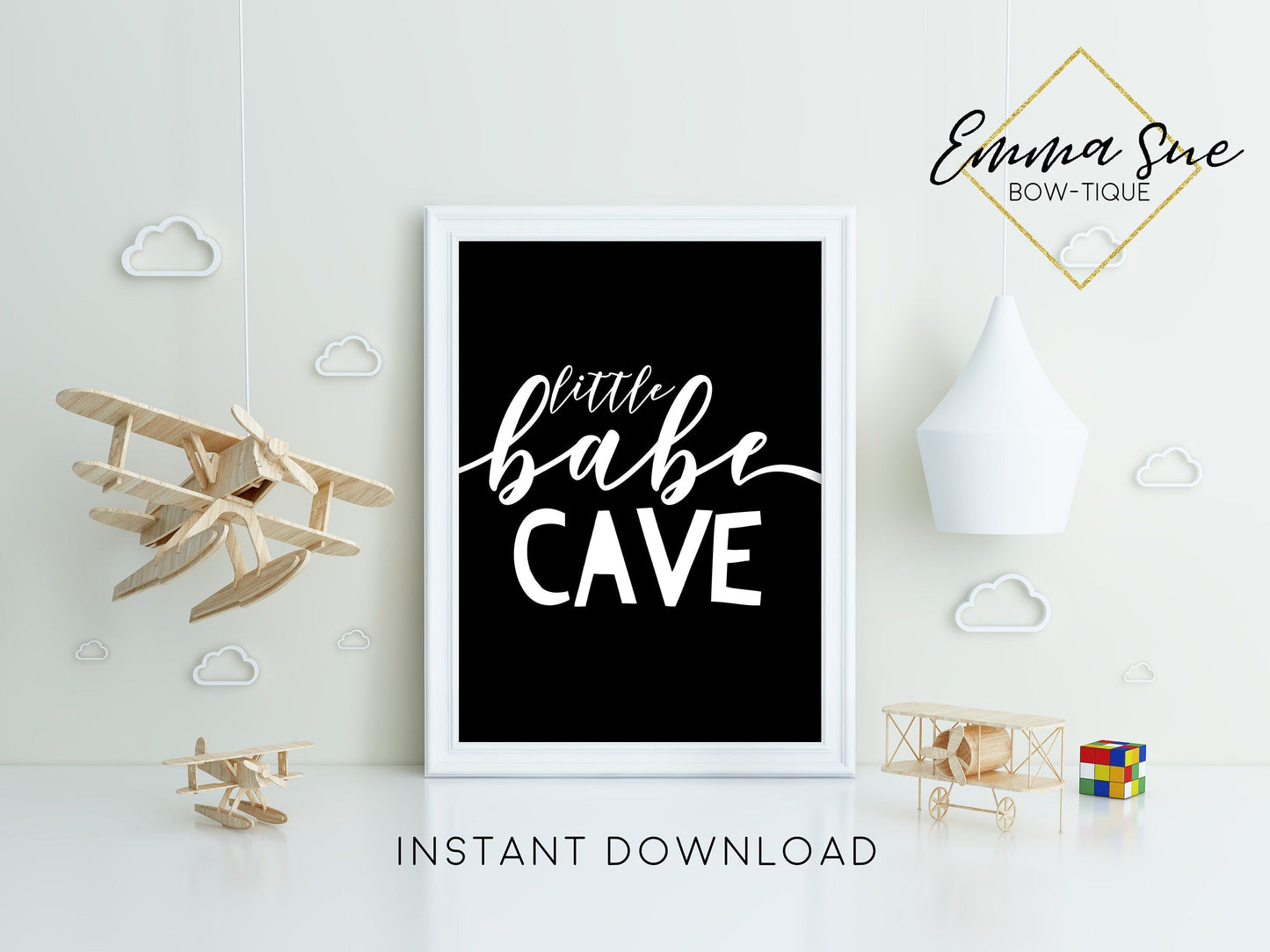 Little Babe Cave Black & White Girls Kid Playroom Wall Art Printable Sign - Digital File