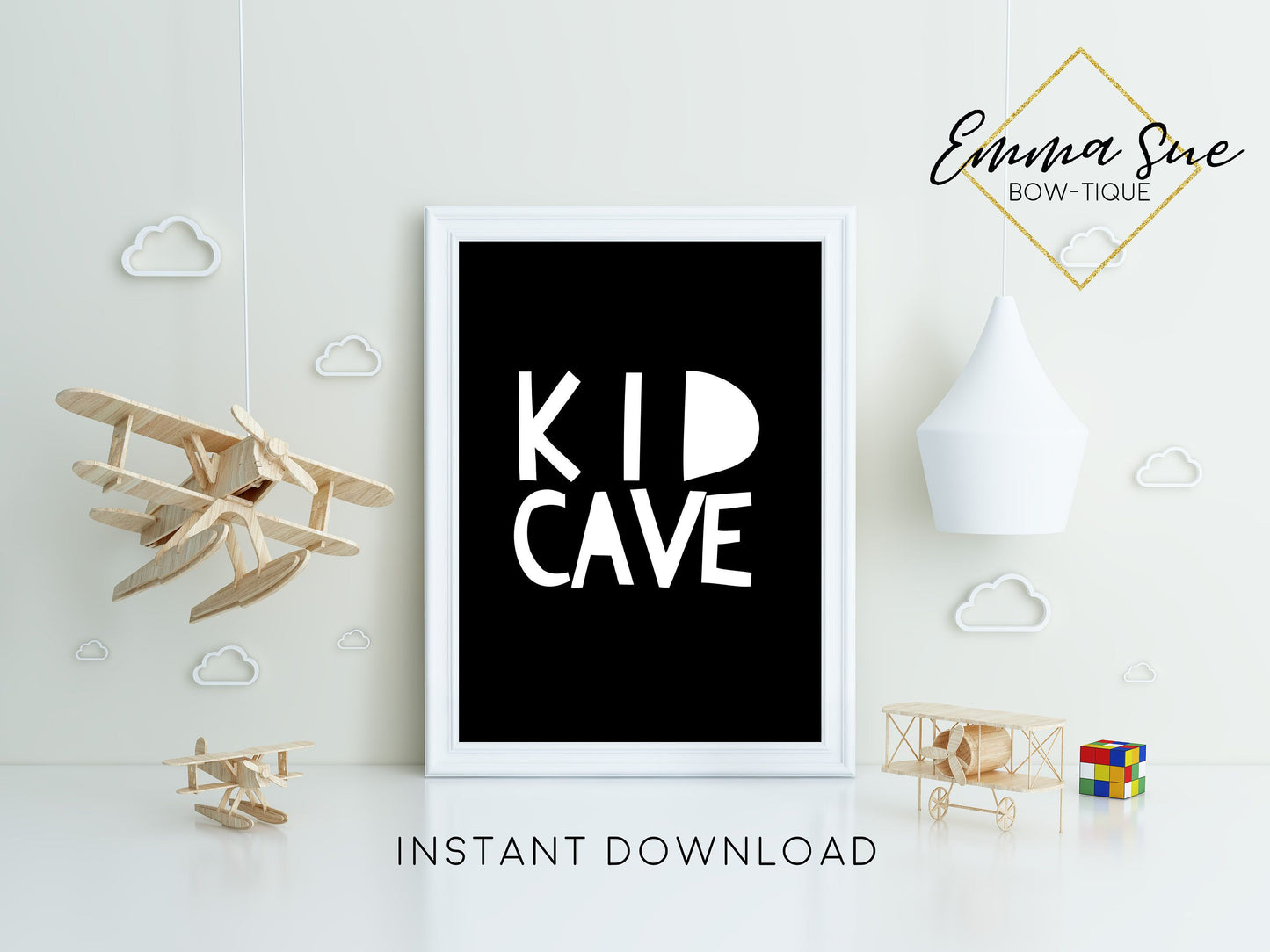 Kid Cave Black & White Kid Playroom Wall Art Printable Sign - Digital File