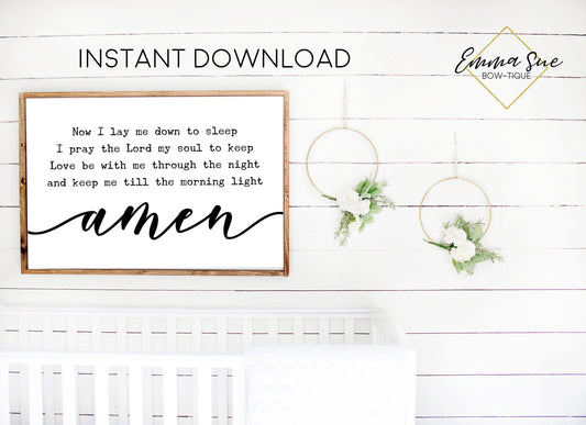 Now I lay me down to sleep prayer Baby Kids nursery room Printable Sign